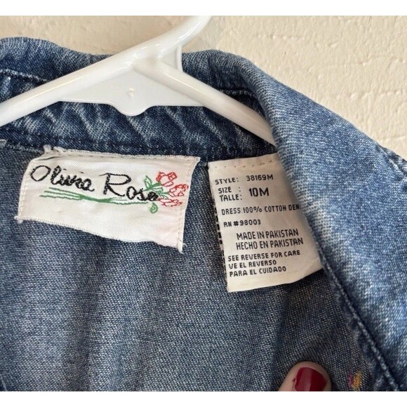 Vintage Olivia Rose Long Maxi Denim Dress Embroidered Flowers Womens 10M - Picture 6 of 10